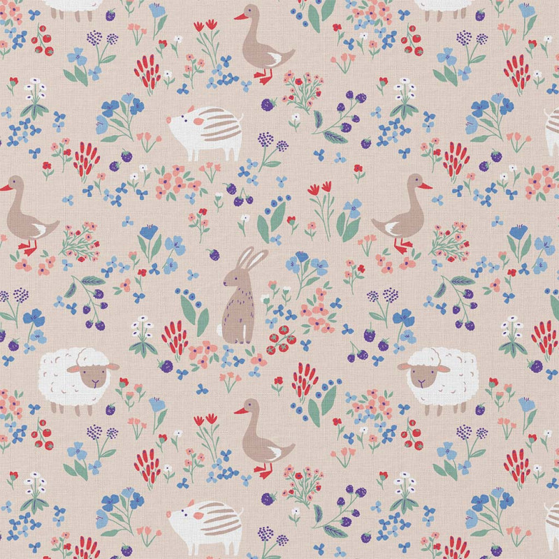 Printed Cotton BERRIES Gray / Red